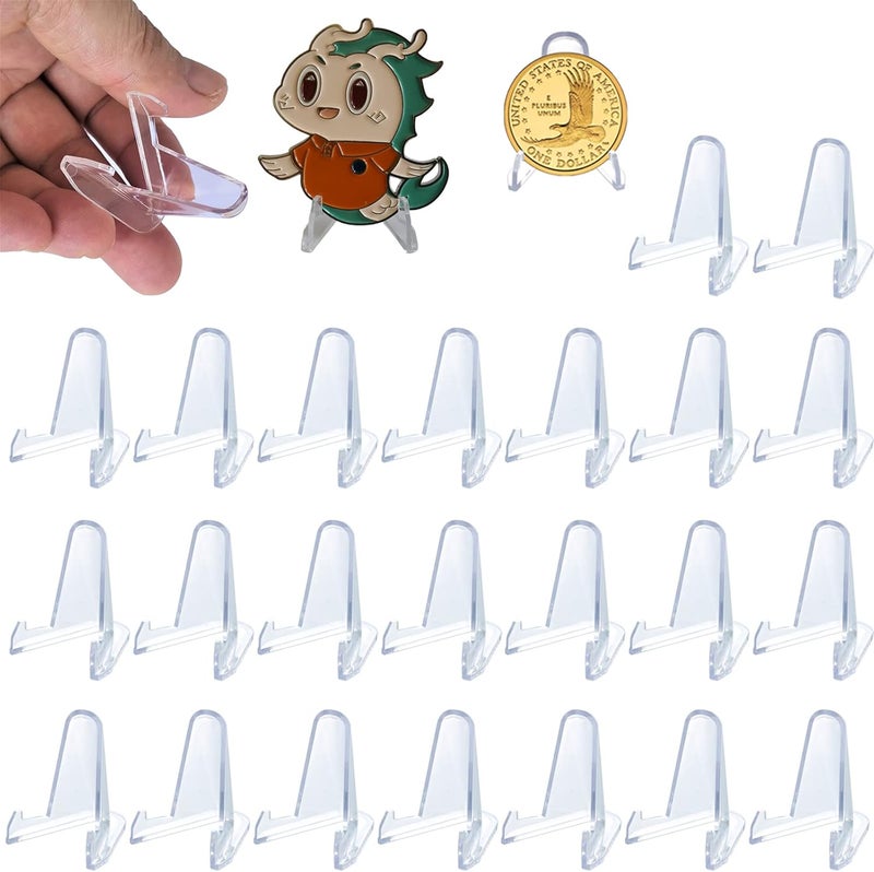 LRANFOW Challenge Coin Display Stand Coin Holder, 25 PCS 1.4" Acrylic Stands for Display Coins Easel Trading Cards Challenge Medals Casino Chips or Other Small Items at Museum Home Decoration Birthdays Tables - Image 1